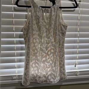 White House Black Market Silver and White Patterned Blouse Silk